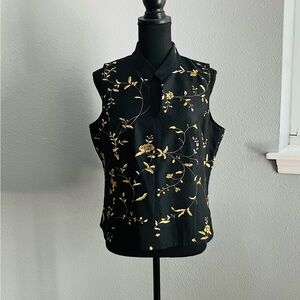 NWT Talbots Petites black with gold embroideries silk vest side zipper size 16P
